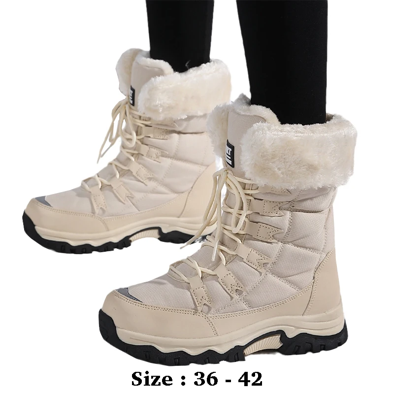 

Высококачественные хлопковые женские зимние ботинки длиной до щиколотки на шнуровке, новые зимние уличные ботинки 2025 года с меховой подкладкой, теплые прогулочные туфли коричневого, бежевого цвета