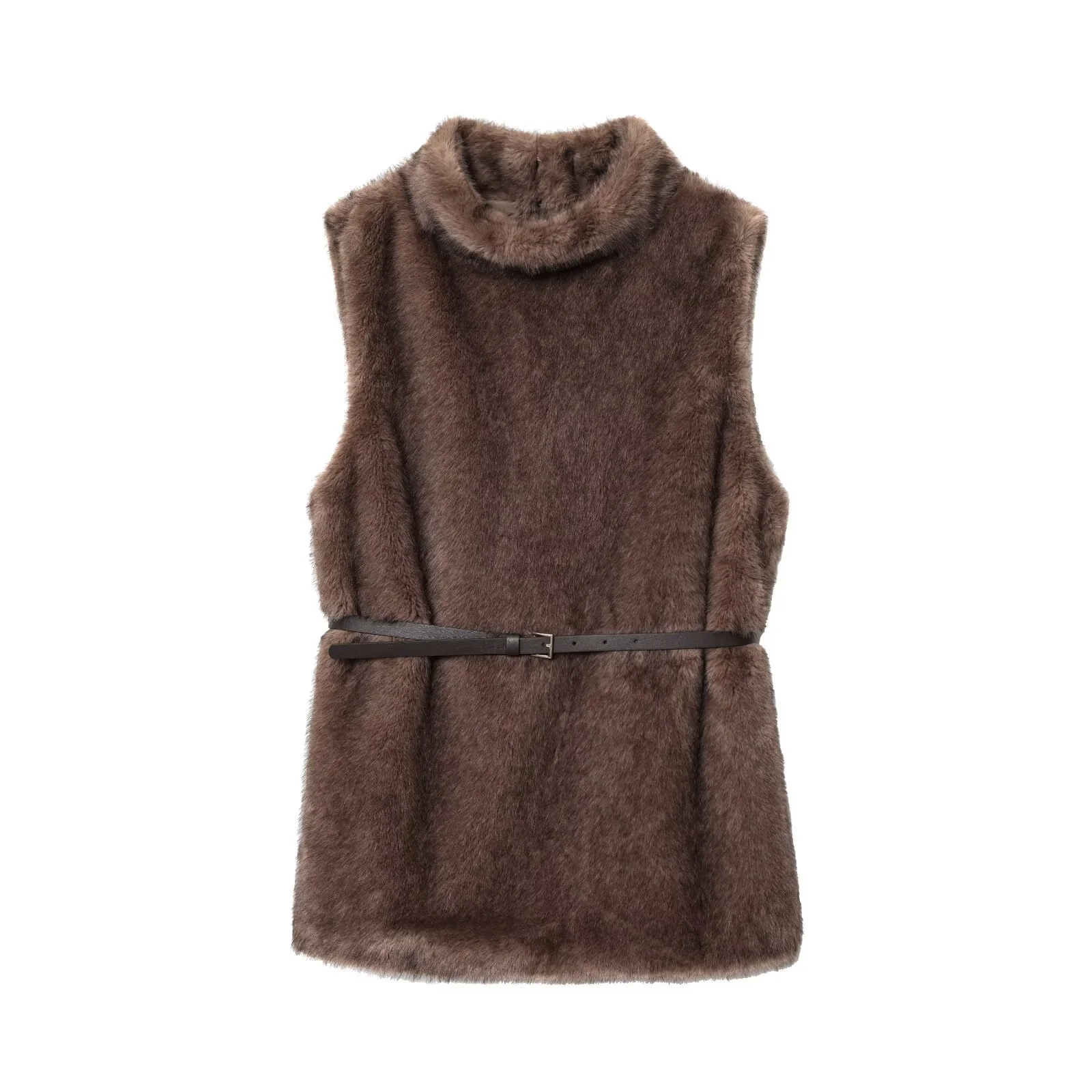 

BSK&TRAF autumn new women's casual temperament fashion all-match sleeveless belted slim high collar top