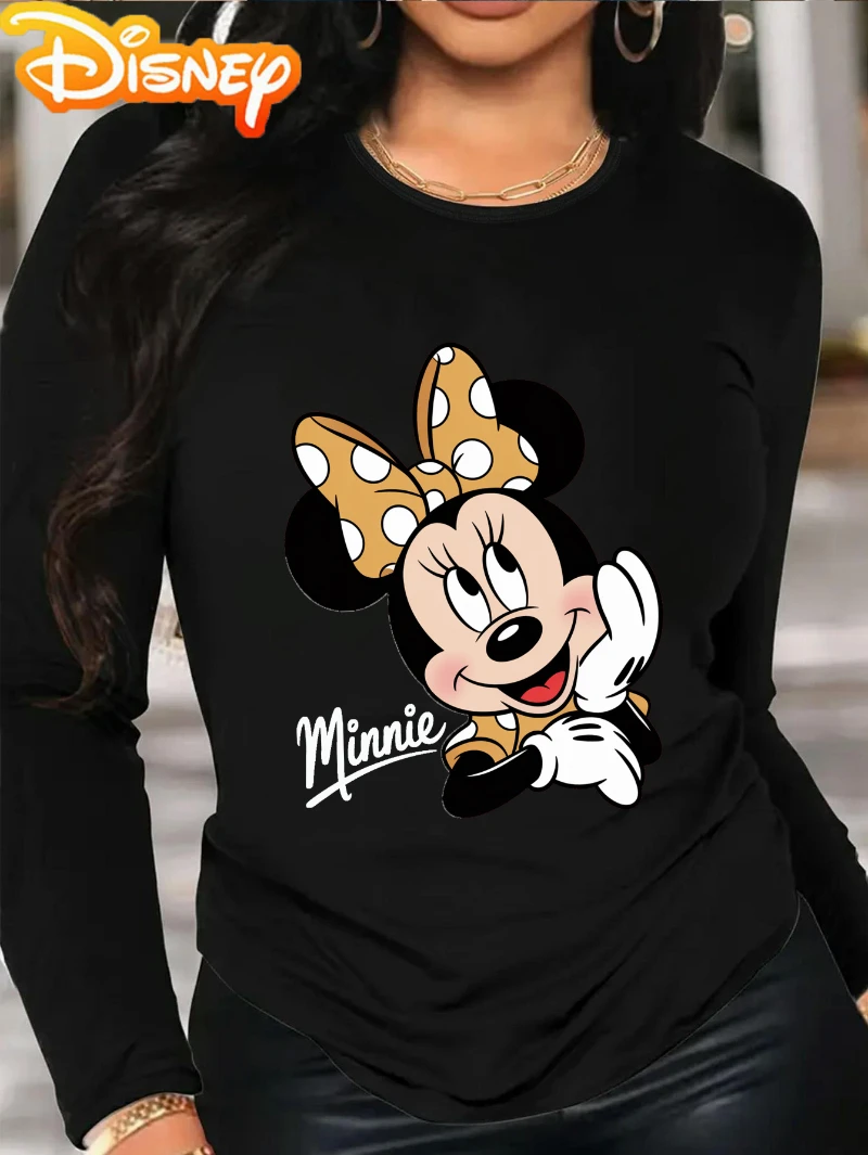 

Potdemiel Disney Stitch Long Sleeve T-Shirt for Women - Cute Cartoon Print, Round Neck, Casual Fall & Winter Top