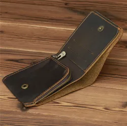 Cartera de cuero Crazy Horse para hombre, monedero corto de cuero de vaca de primera capa, estilo Retro, venta al por mayor, novedad