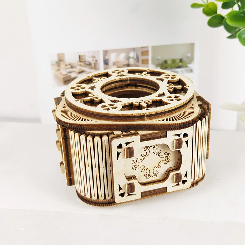 3D Wooden Puzzle Music Box Assembled Wood Toys Music Box Parent-child toy Birthday Gift Jigsaw Puzzles for Adults