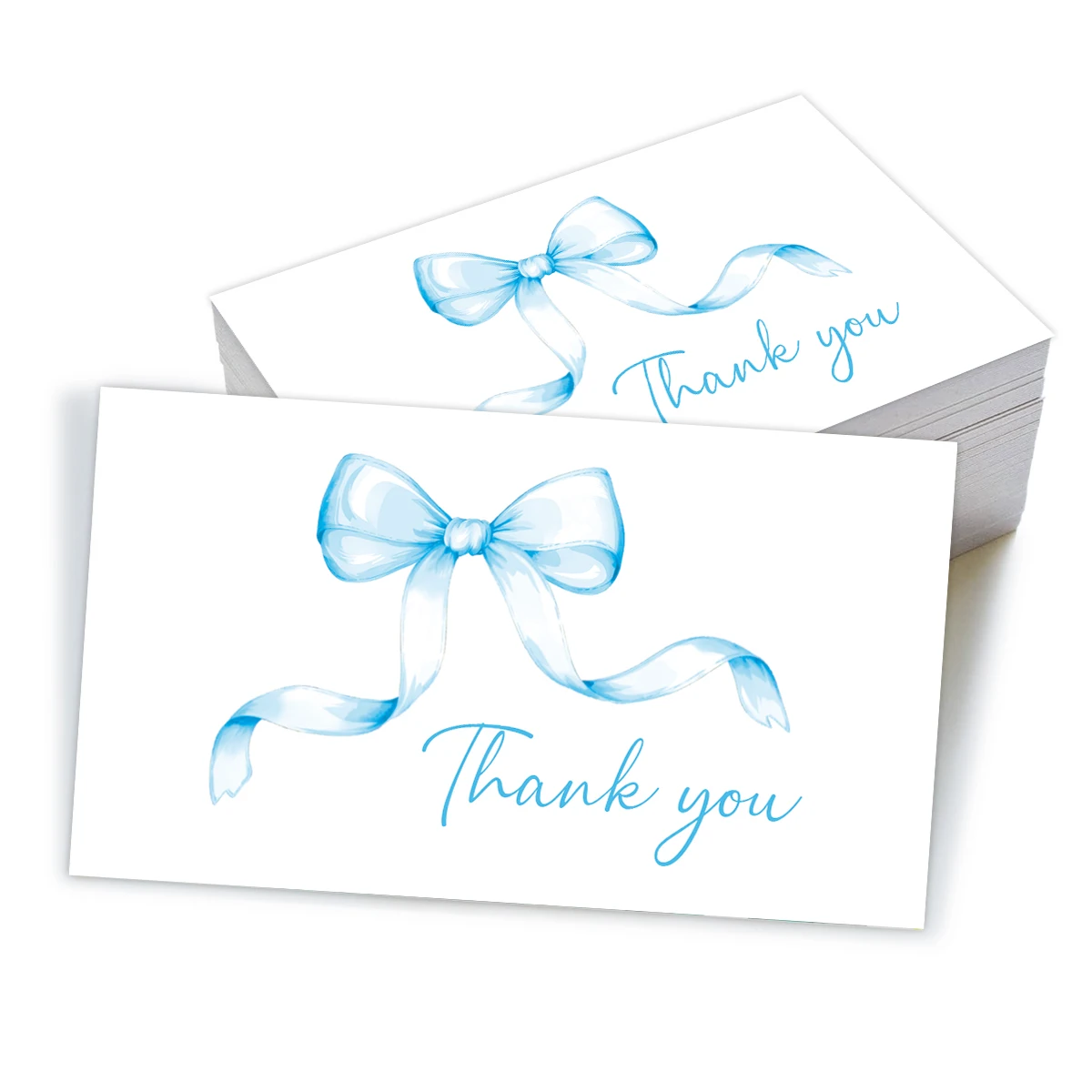 50 Stück Aquarell-Dankeskarten mit rosa-blauer Schleife, Geschenkverpackungskarten für Geschäfts- und Einzelhandelskunden, kleine Karte für leere Notizen auf der Rückseite – Detail 9
