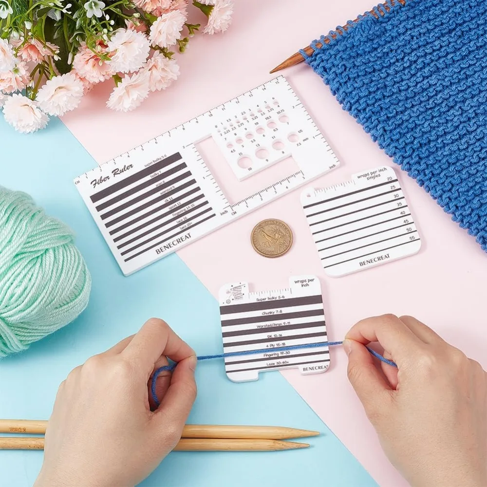 3 สไตล์อะคริลิคถักเข็มและไม้บรรทัดอะคริลิค SPINNING Control Card ถักเครื่องมือสําหรับ Spinners เส้นด้ายวัด