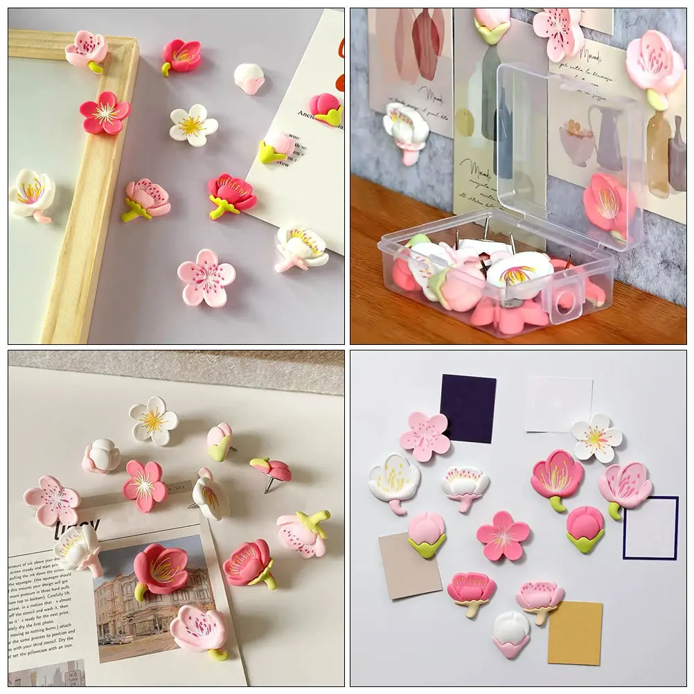 

24pcs Photo Wall Tacks 3D Resin Cherry Blossom Decorative Thumb Tacks For Cork Board Bulletin Board Office Desk Accessories