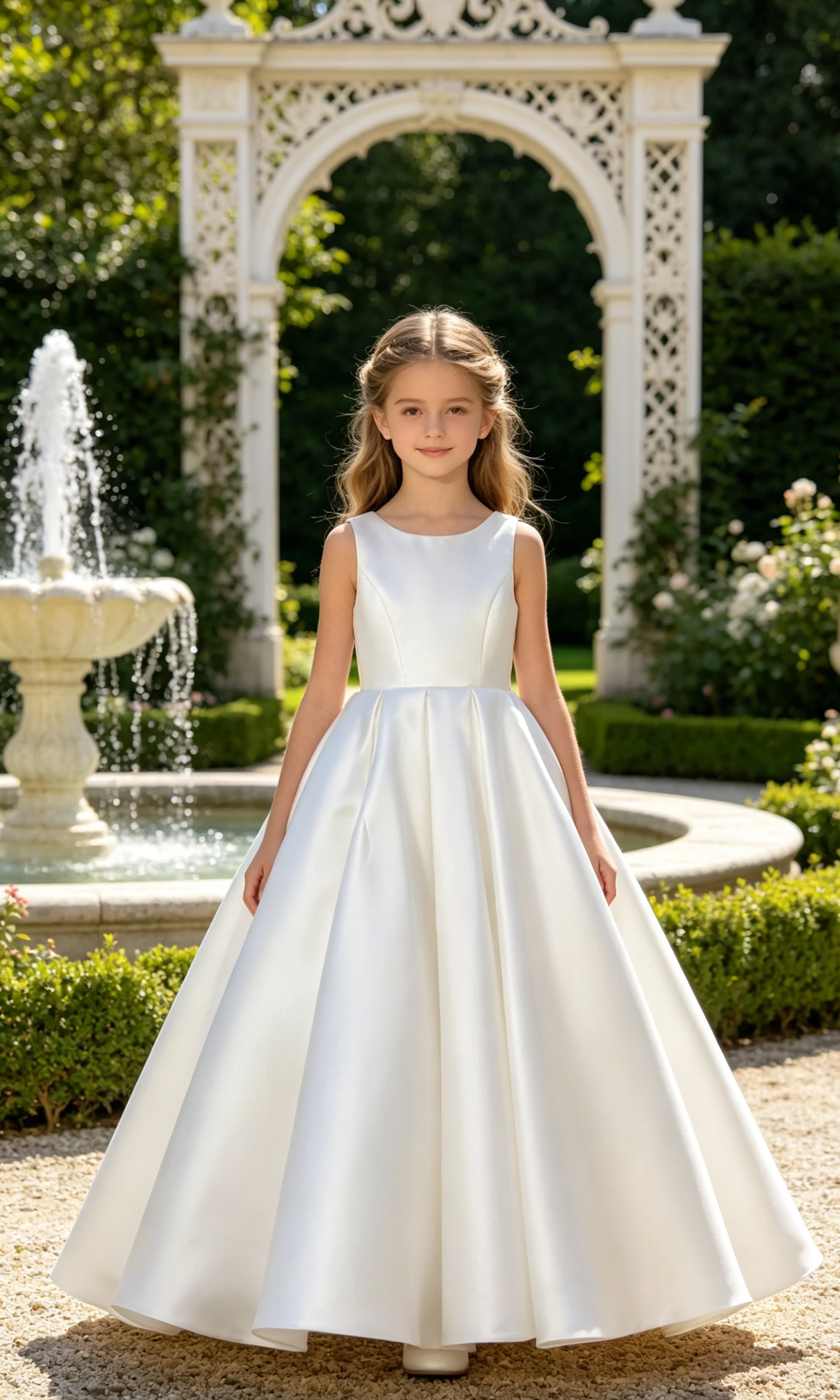 Maßgeschneidertes weißes Blumenmädchenkleid für die Hochzeit, ärmellos, bodenlang, elegantes Kleid für Kindergeburtstag, Erstkommunion