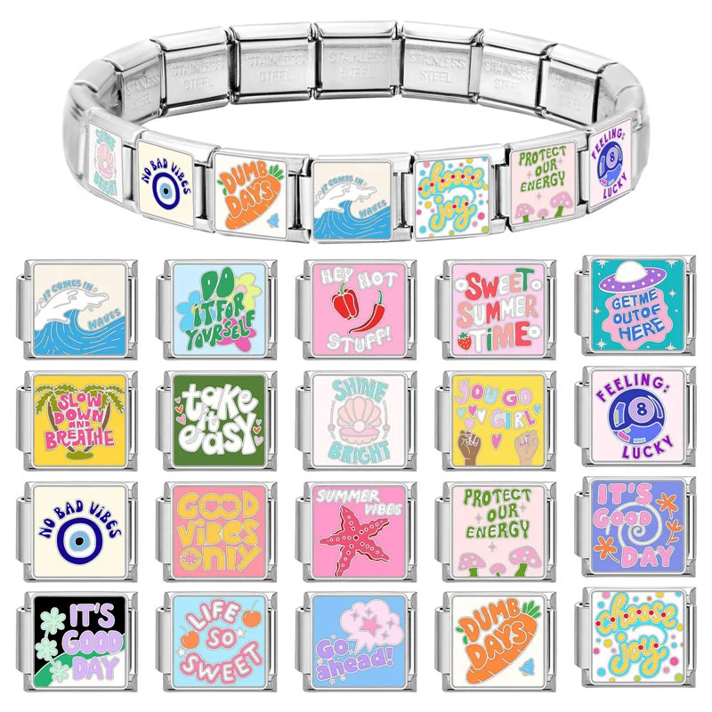 New Y2K Design Colorful Words Starfish Eyes Ball Italian Charm Links Fit 9MM Stainless Steel Bracelet DIY Making Jewelry