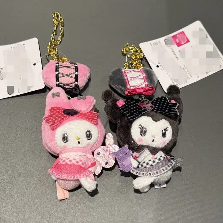 My Melody Kuromi Sanrio Wave Point Bowknot Side Body Attire Cartoon Keychain Bag Pendant Plush Doll Birthday Gift for Friend