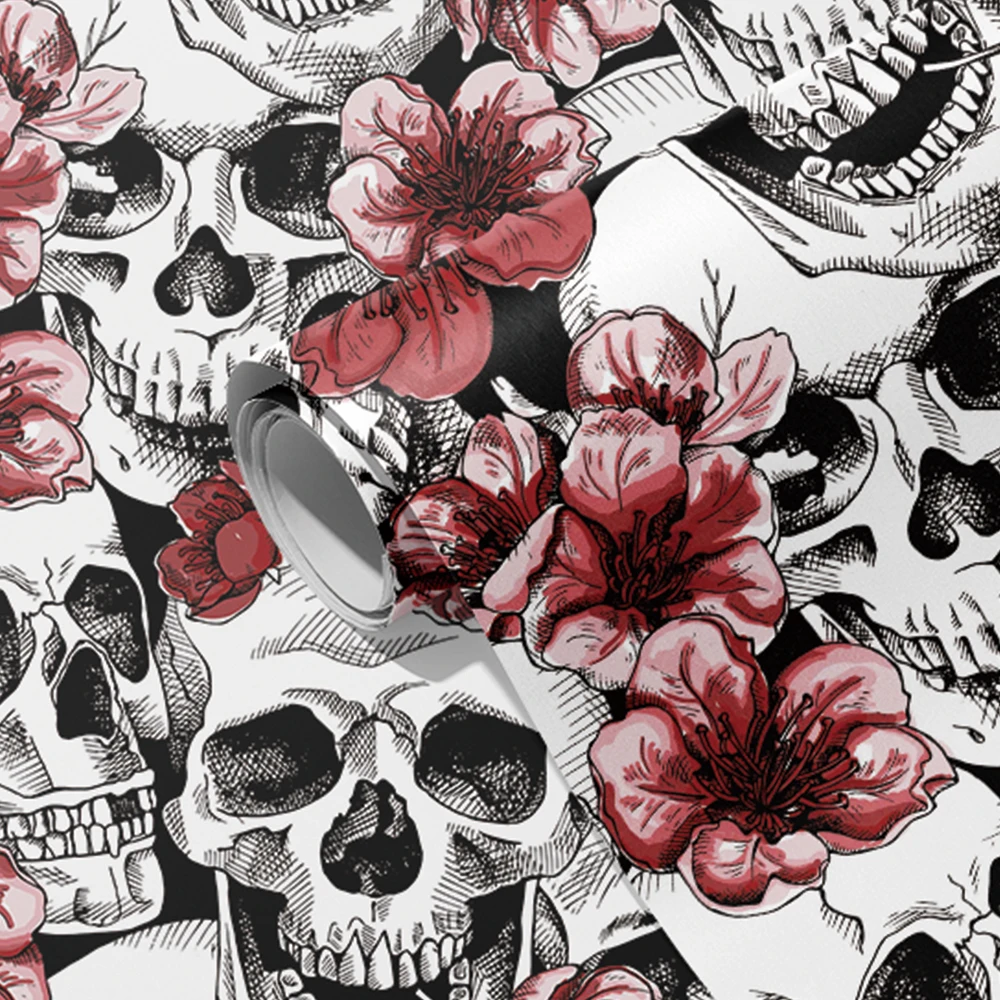 Papel tapiz impermeable de PVC europeo, decoración del hogar, Peal y Palo, flor roja, autoadhesivo, papel tapiz duradero de calavera para Club