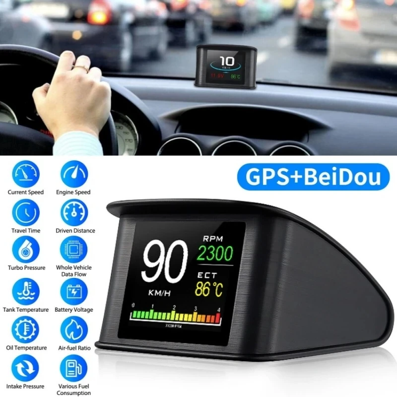

For Car Safety T600 Head Up Display Auto OBD2 GPS Computer Car Digital OBD Driving Speedometer Mileage Fuel Voltage Temperature