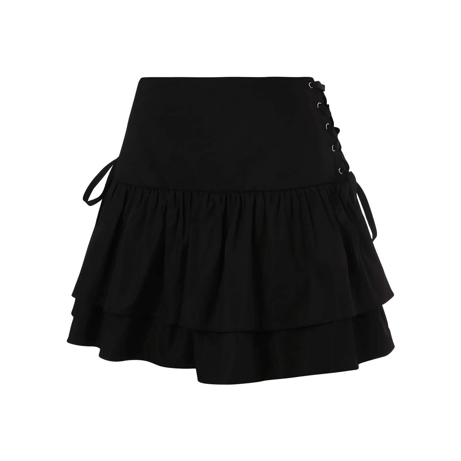 Women s Ruffle Mini Skirt A-Line Short Skirt High Waist Solid Color Criss Cross Tie Up