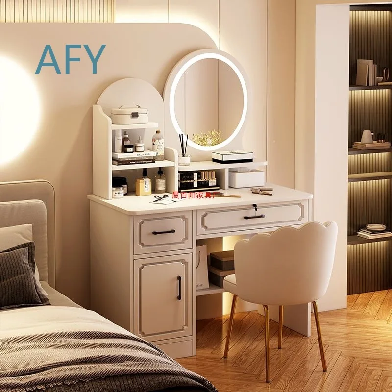 Dressing Table with Storage Cabinet for Small Bedroom Nordic Modern Minimalist Solid Wood Legs Makeup Desk for Instagram
