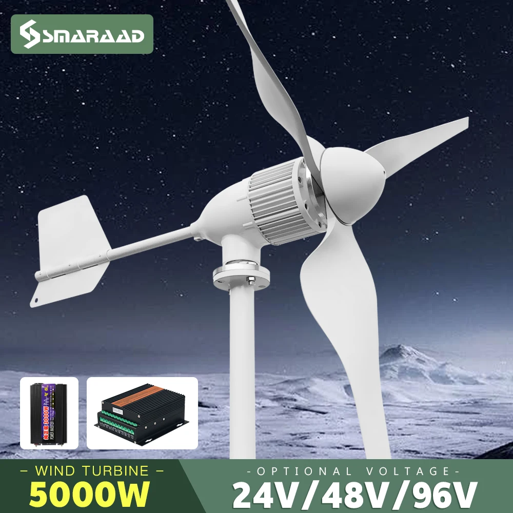 

5kw 2kw Horizontal Wind Turbine Generator 24V 48V 96V Free Energy Magnetic Dynamo Strong Power 220v Inverter Output For Home