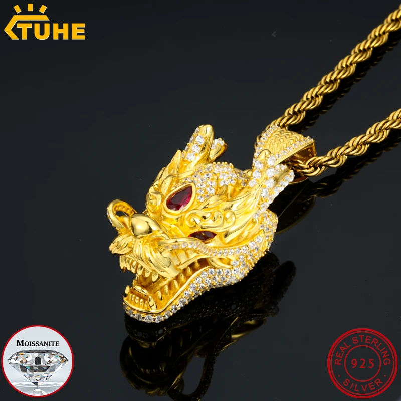 TUHE Loong Pendant Sterling Silver VVS Moissanite With CRA Certificate Dragon Pendant For Men Women Chinese Traditional Culture