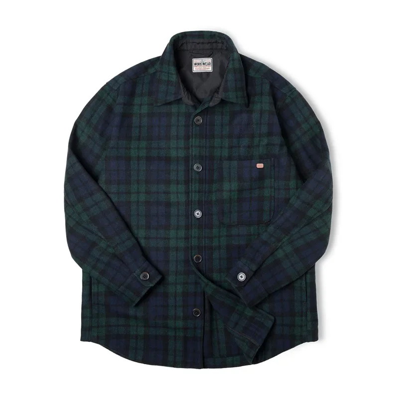 Maden Women Classical Blue and Green Plaid Shirt Jacket Vintage Casual Loose Coat Turn-down Plaid Shirts Female Autumn Jackets