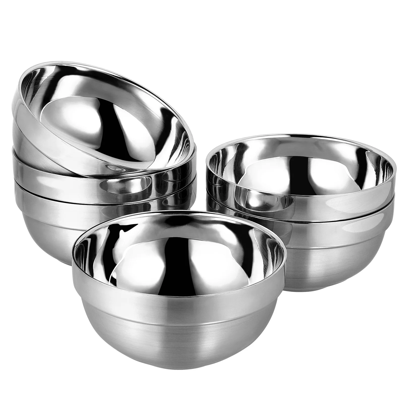 6Pcs Stainless Steel Anti-Scald Bowls Double Layer Insulation Safe 13cm Home Restaurant Kitchen Tableware