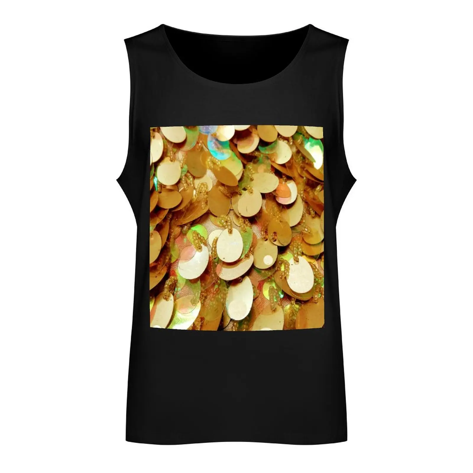 Photographic Image of Large Gold Sequins Tank Top fitness clothing for men Men's t shirt t-shirt gym man muscle t-shirt