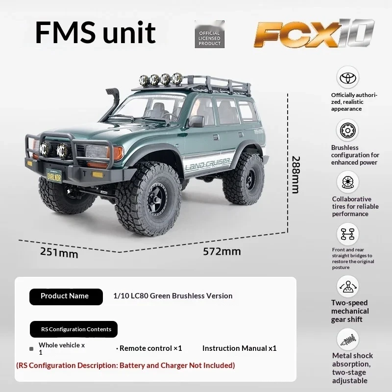 Fms 1/10 FCX10 Land Cruiser Lc80 Rc Car Brushless Electric Off Road Crawler Remote Control Vehicle For Adult Hobby