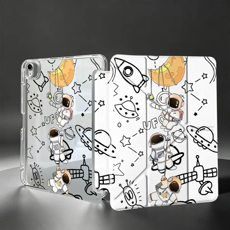 With Pen Slot Cover Tablet Case For iPad Mini 7 6 5 Pro 13 2025 2026 9th 12th 10th Gen 11th Air 8 M2 M3 3 Cute Astronaut