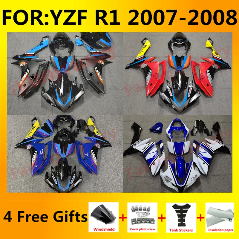 Motorcycle full fairing kit fit for Yamaha YZF YZFR1 07 08 R1 2007 2008 Body Shell Kit ABS Plastic fairings bodywork kits zxmt