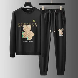 Size 5XL Mens Two Piece Sets Full Hoodie and Long Pants Cartoon Bear Embroidery Fashion Autumn Winter Tracksuits Men Ropa Hombre