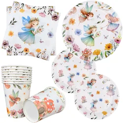 Butterfly Fairy Party Disposable Tableware Paper Plate Cup Napkin Tablecloth Little Fairy Girl Birthday Party Decoration