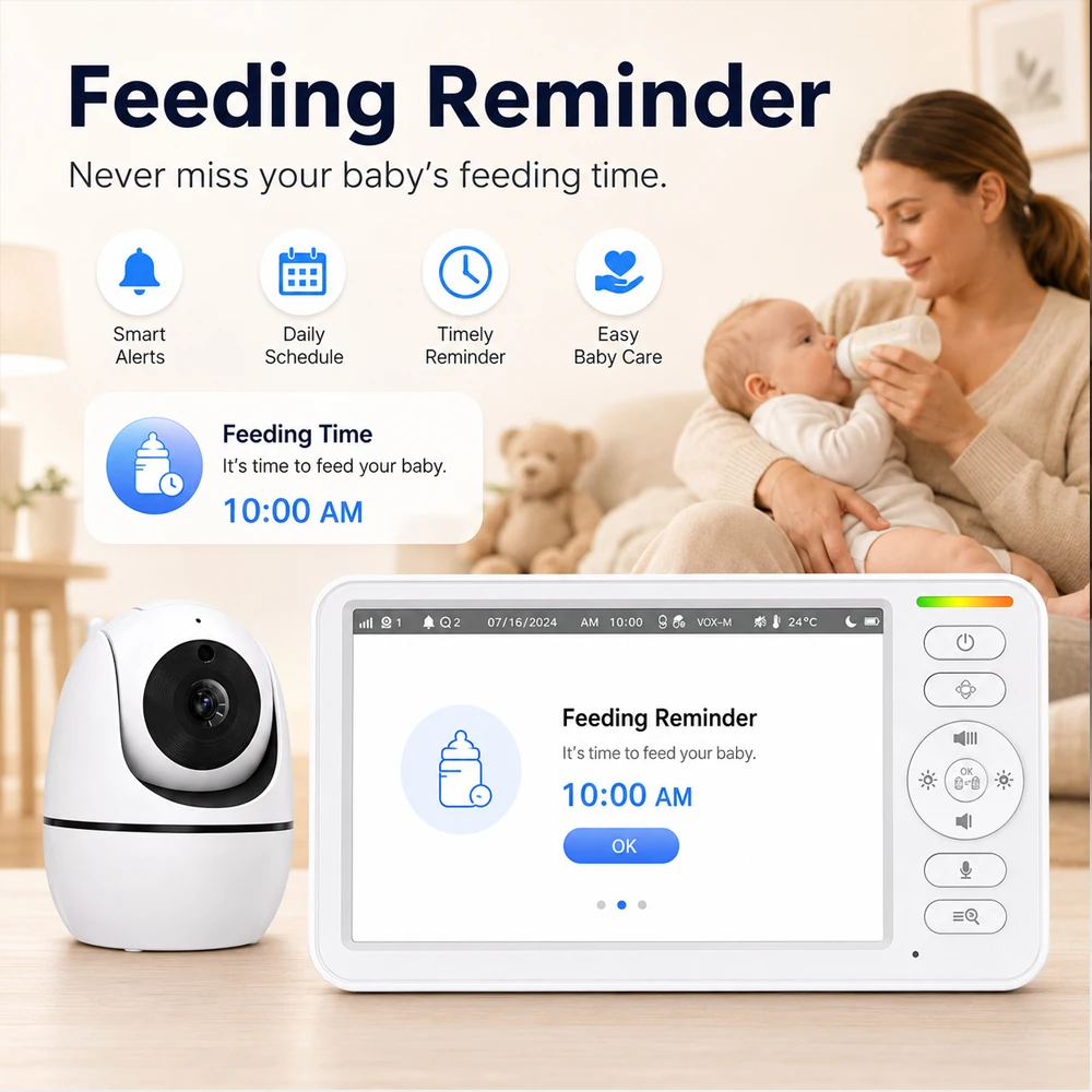 Monitor video per bambini da 5 pollici con telecamera PTZ, zoom, funzione babyphone, telecamera di sicurezza per la protezione e la sorveglianza, sens