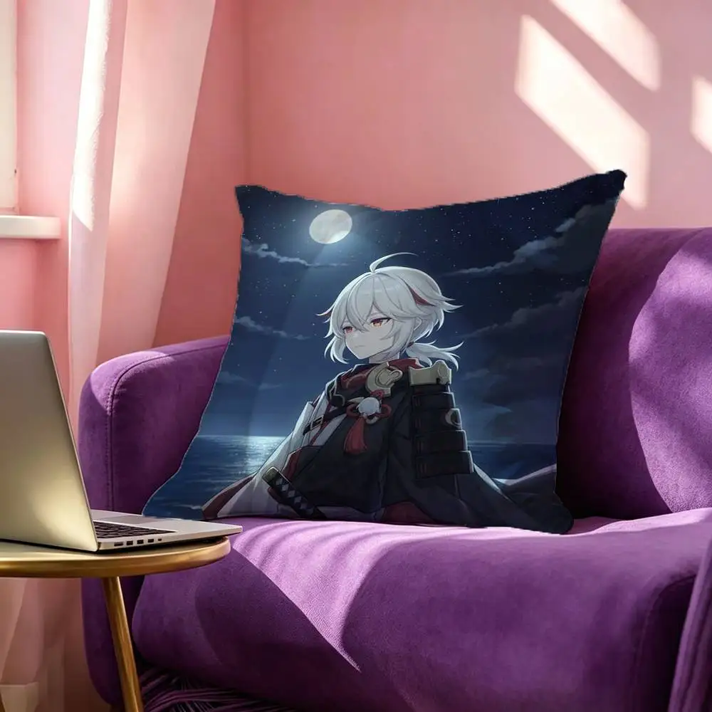 G-Genshin Impact Kazuha Inazuma  Square Double-Sided printed Pillow Case Bedroom Bedside Pillow Sofa Cushion Cover