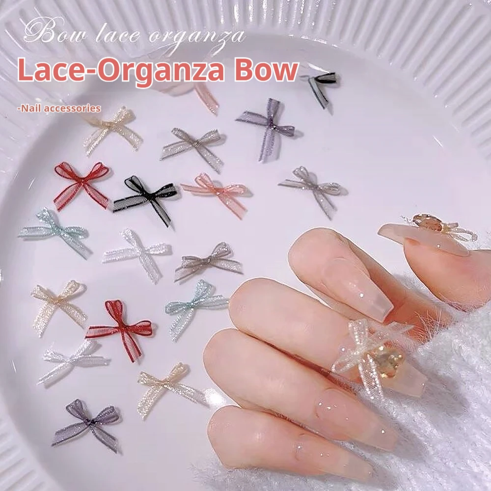 20pcs 3D Organza ริบบิ้น Bowknot เล็บ Charms มินิซาตินลูกไม้ Bowtie ตกแต่งเล็บ DIY หัตถกรรม Hairwear อุปกรณ์แต่งเล็บ
