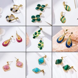 Stainless Steel Drip Oil Contrasting Flower Earrings Accessories Colored Enamel Leaves Long Pendant High-end Feeling Ear Studs