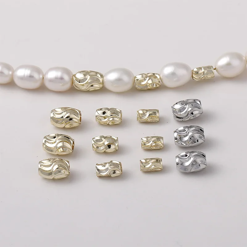 

10PC Copper Plated Gold-cut Water Pattern Spacer Beads Accessories Diy Pearl Bracelet Necklace Jewelry Making Material Wholesale