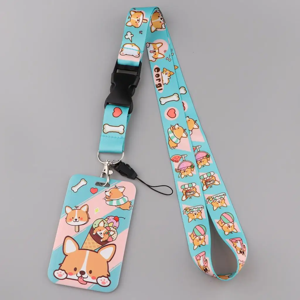 Cartoon Cute Corgi Dogs Lanyard For Keys ID Credit Bank Card Cover Badge Holder Phone Charm Key Lanyard Keychain Accessories