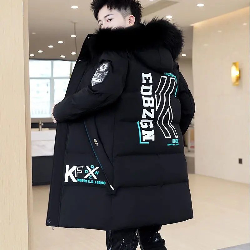 Winter New Men Down Cotton-Padded Coat Male Trend Hooded Slim Fit Long Cold Proof Parkas Teen Fashion Casual Thick Warm Outwear