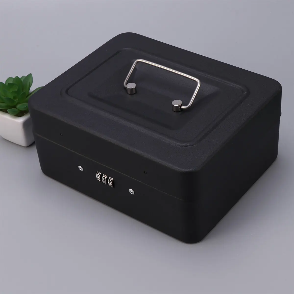 Cash Box Thickened Metal Combination Lock Security Cashier Box Size M Black Heavy Duty Money Safe for Store Restaurant Market