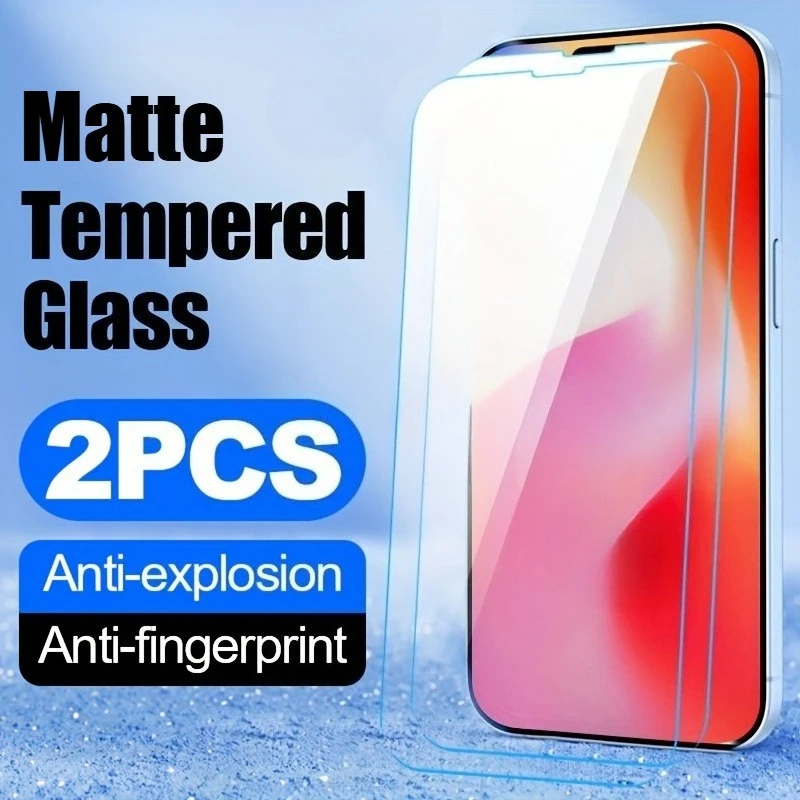 

2Pcs Matte Tempered Glass Film for iPhone 17 16 15 Pro Max 16e 15 Plus Screen Protector for iPhone 14 13 12 11 Pro 17 Air XS XR