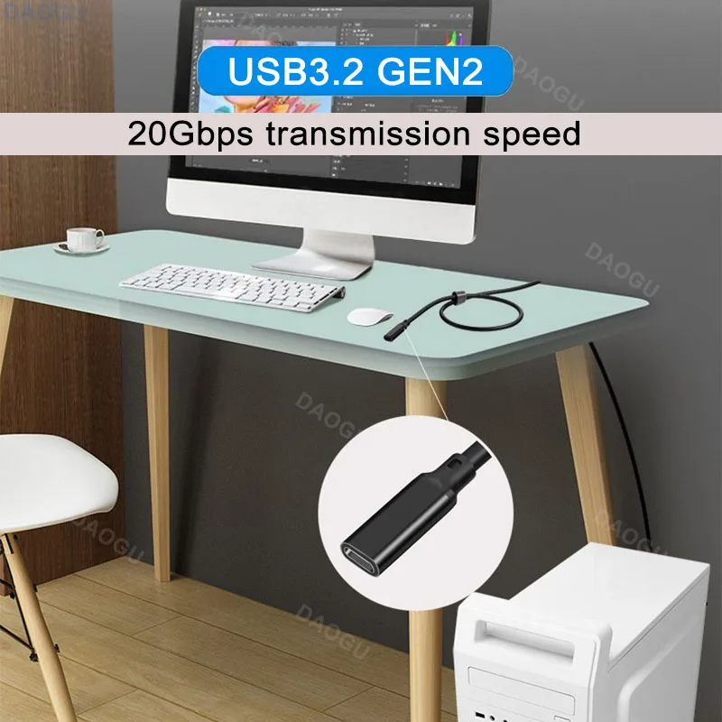 Macho para fêmea USB C Cabo de extensão, Tipo curto, Carregador rápido, Cabo de dados, PD Charging, USB3.2, Gen2, 10Gbps, 5A, 100W, 5 m, 3m, 5 m