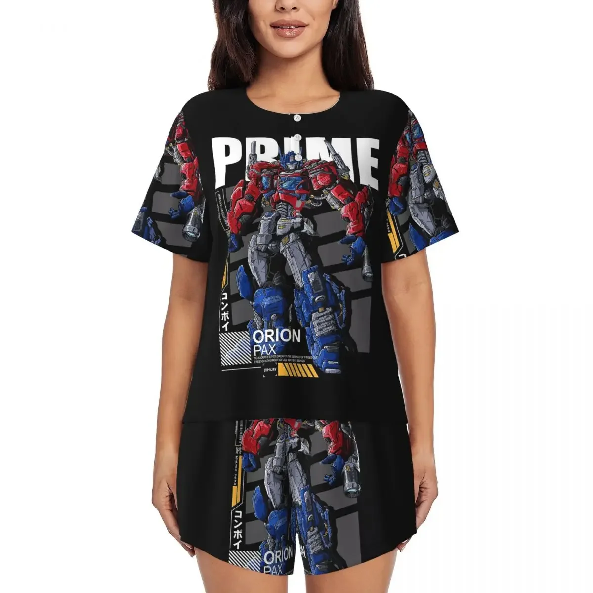 

Optimus Prime Round Neck Short Sleeves Nightdress for Sleeping Sleepshirts Women Soft Pajama Set Short Pants