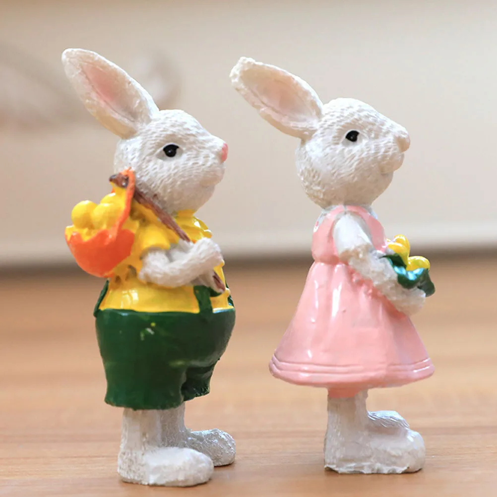 

2Pcs Easter Decorations Resin Rabbit Ornaments Home Garden Desktop Exquisite Realistic Design Colorful Fashionable