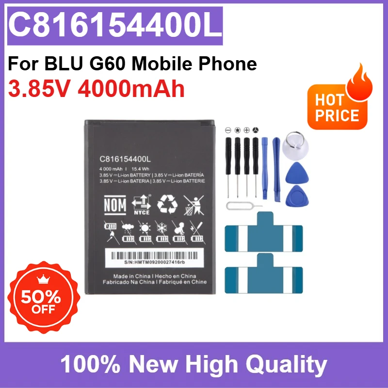 

High Capacity New C816154400L 3.85V 4000mAh Replacement Battery for BLU G60 Mobile Phone Safe and Reliable + Free Tools
