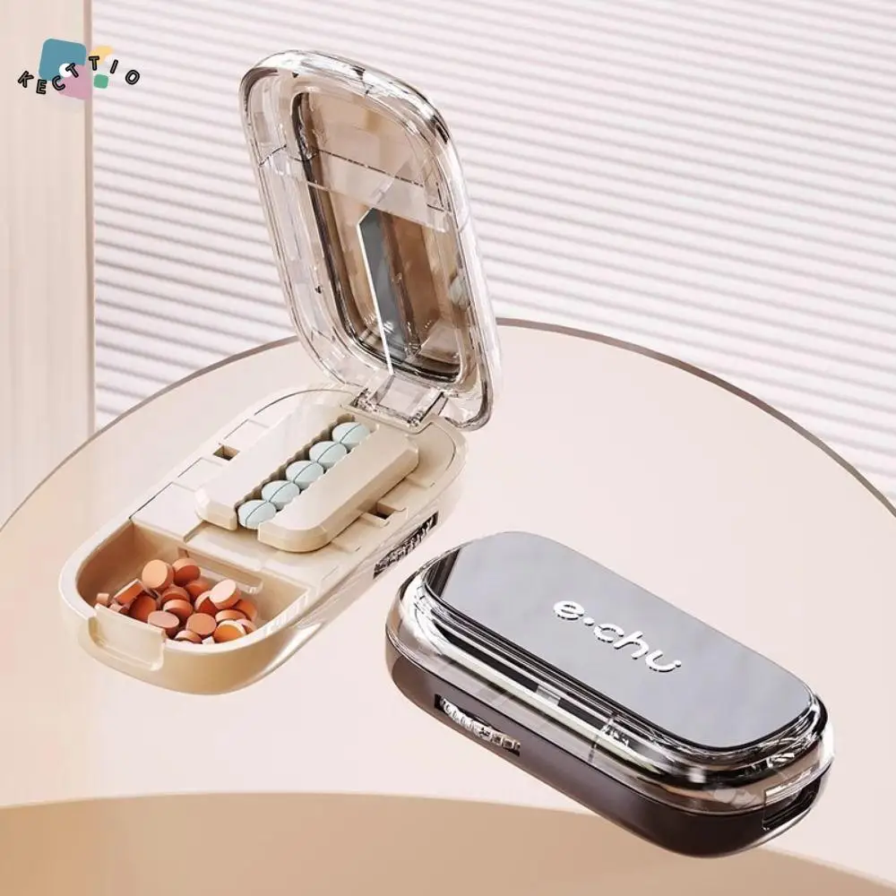 قطع دقيق قاطعة حبوب منع الحمل المحمولة الغبار قابل للتعديل 2 في 1 صندوق تخزين حبوب منع الحمل سعة كبيرة نصف/رباعية #1