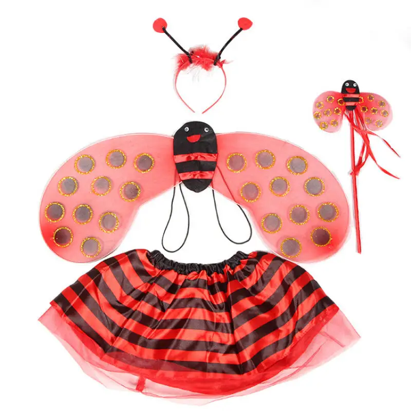 Costume de Cosplay Jaune pour Halloween, Antennes, Bandeau de Sauna, Ailes, Baguette Magique, Robe Amusante, Ensemble d'Accessoires de Dégradation, 4 Pièces