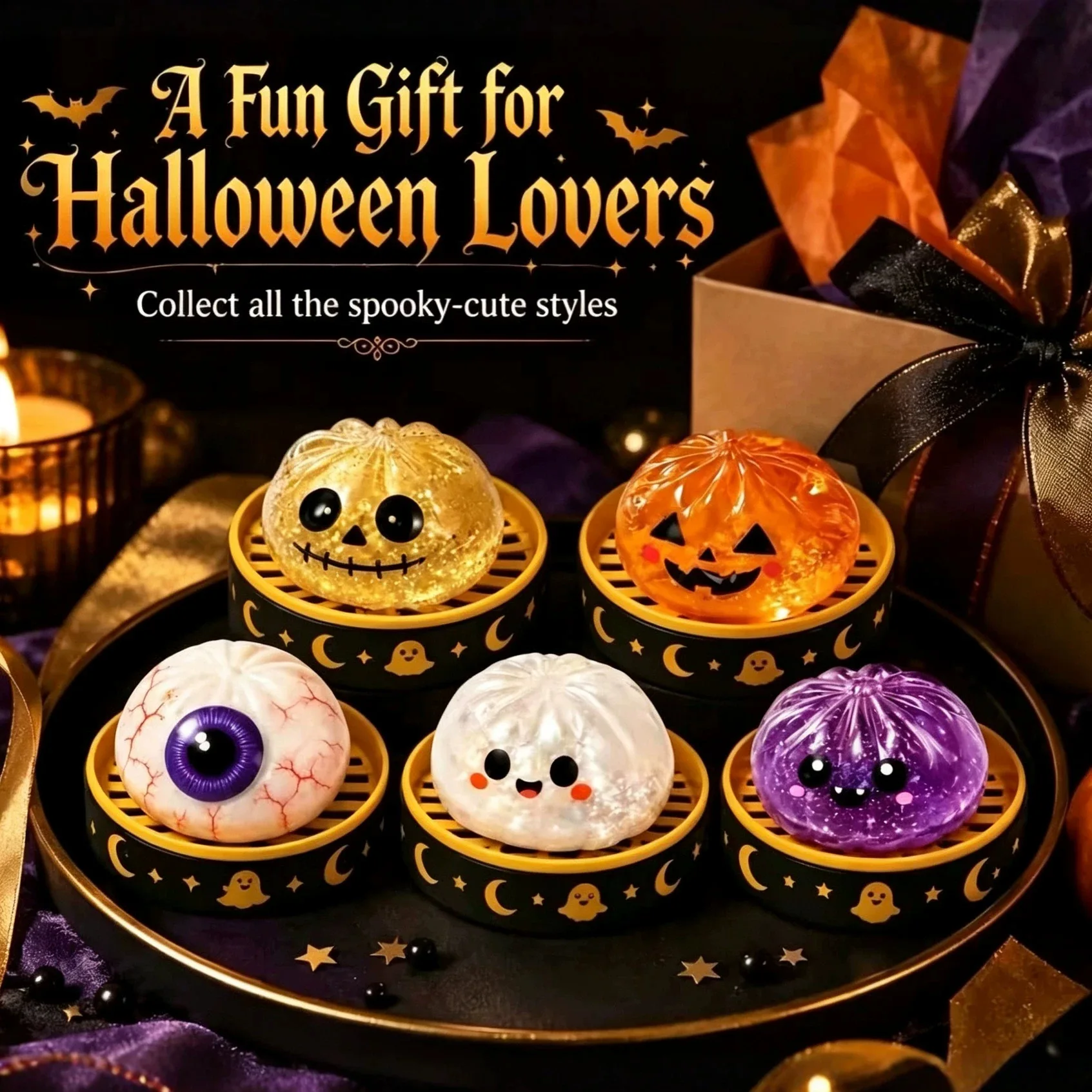 Halloween ghost pinching music, cross-border buns maltose extrusion vent toy grip decompression gift box set