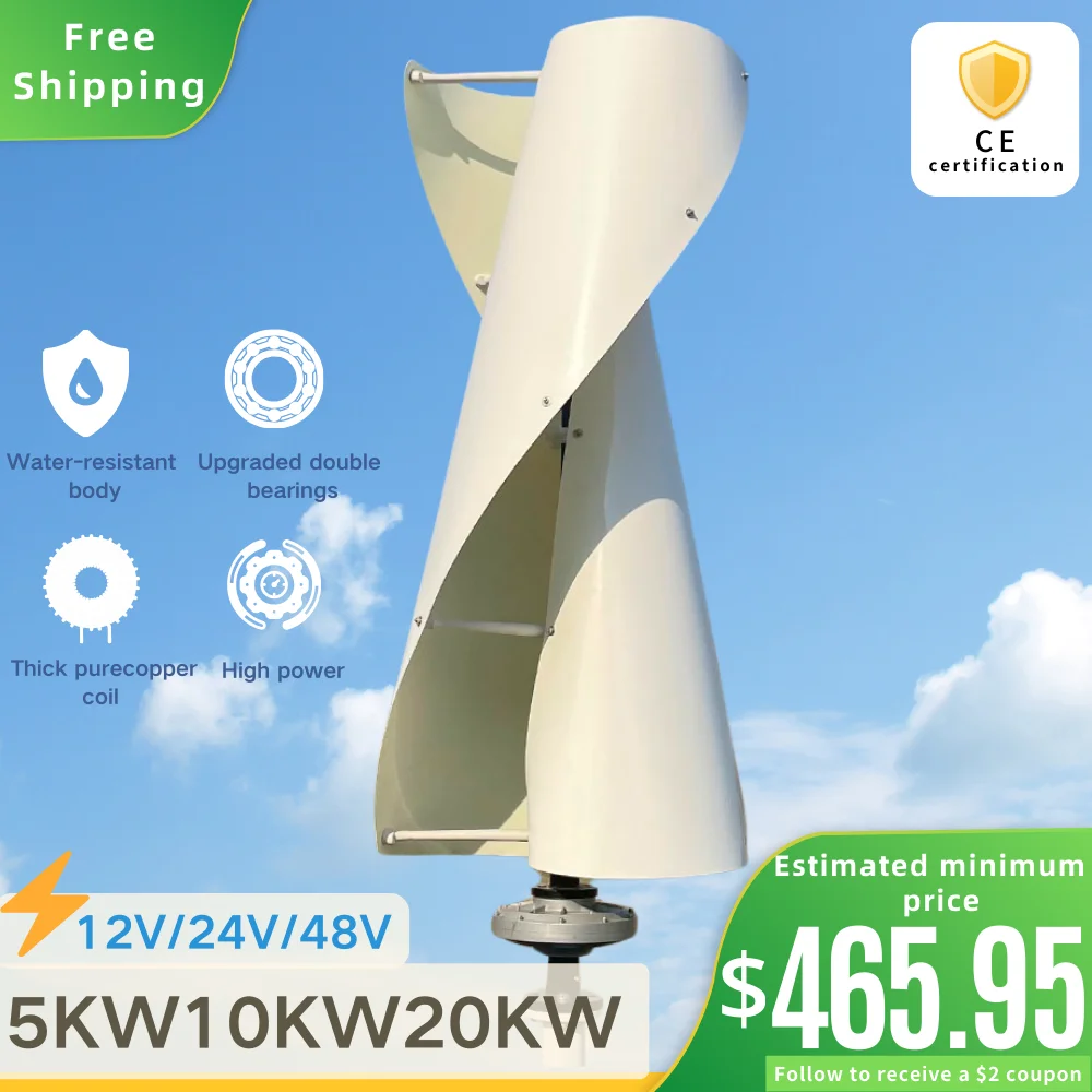 Wind generator 10KW 20KW Vertical Turbine With Hybrid MPPT Charger Controller and Off-Grid Inverter 12V 24V 48V Low Speed