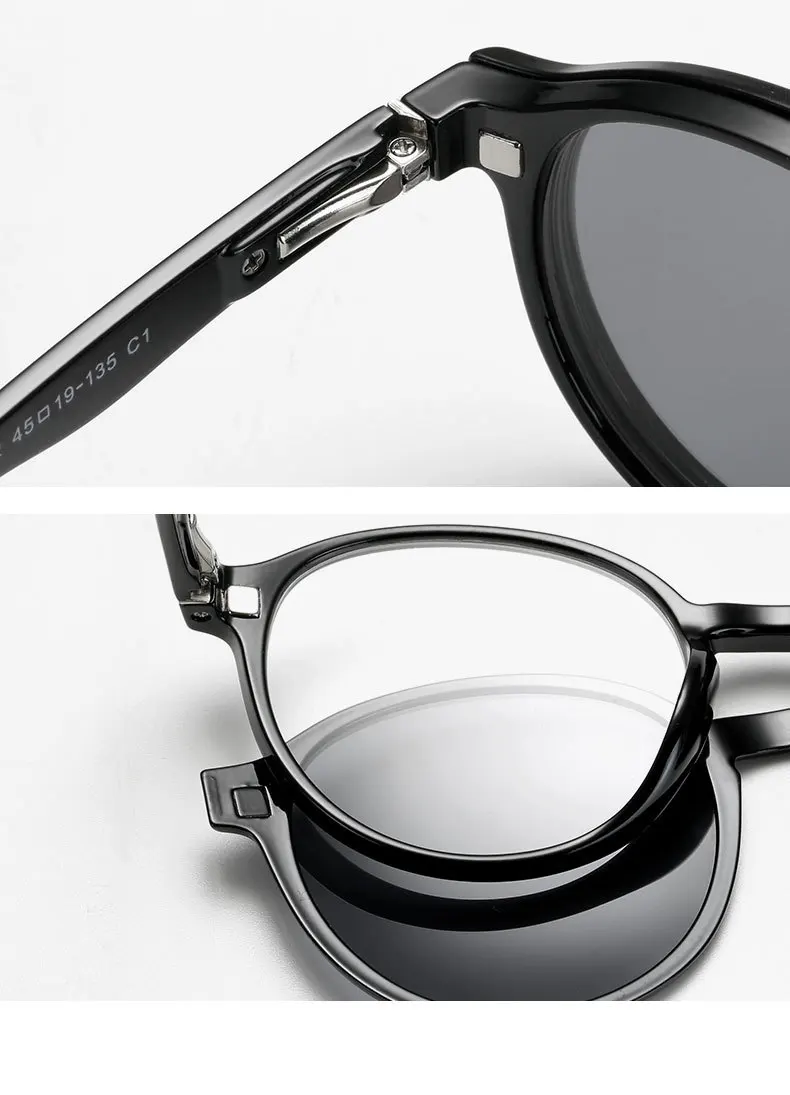 نظارات GJ OPTICIAN المغناطيسية ذات المشبك المستقطب، نظارات شمسية رائعة بأرجل الحائط، إطار دائري أنيق، نظارات طبية بصرية