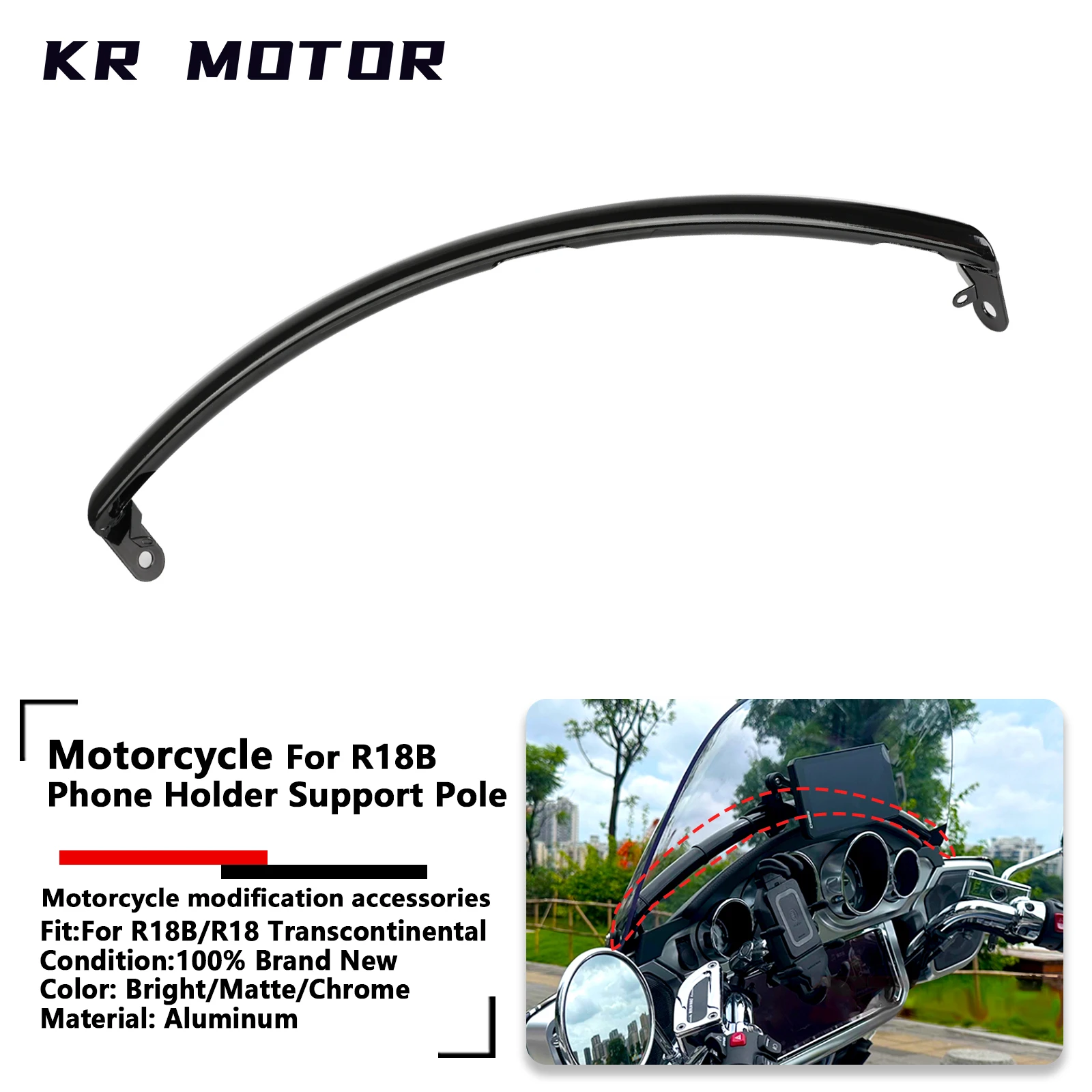 

Motorcycle Fits For BMW R18B R18 Transcontinental R 18B Mobile Phone Holder Support Rod Headstock Strut Accessories Black/Chrome
