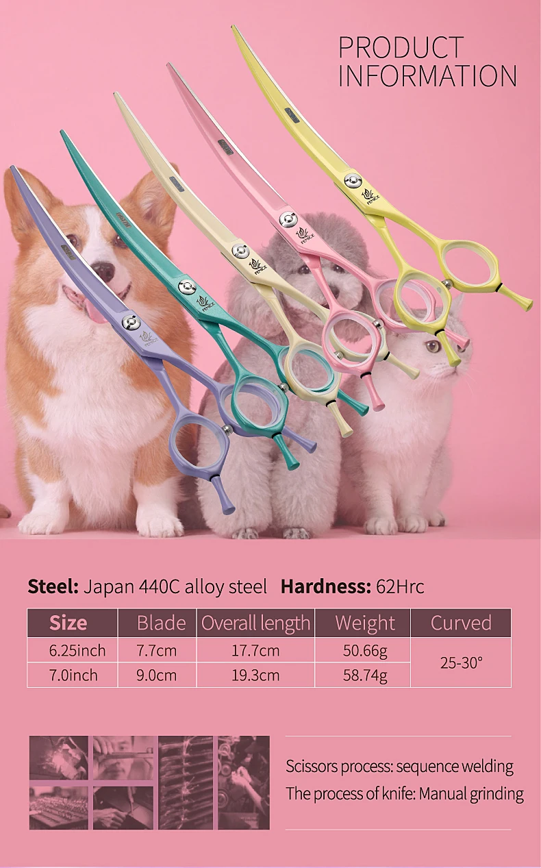 Fenice Professionelle JP440C Bunte 6.25 & 7,0 Zoll Gebogene Pflege Schere Pet Trimmen Schere für Hunde Katzen – Detail 2