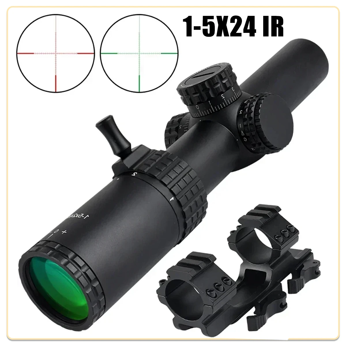 

Tactical 1-5X24 IR Red Green Light Reticle Scope Rifle Wide Angle Airsoft Riflescope Hunting Optics Shooting Gun Sight for AR