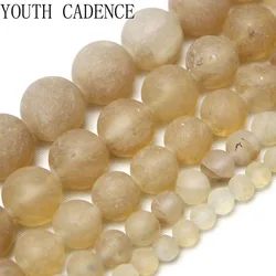 Natural Matte Tea Watermelon Crystal Stone Round Loose Beads Watermelon Tourmaline for DIY Jewelry Making Bracelet 4-12MM 15