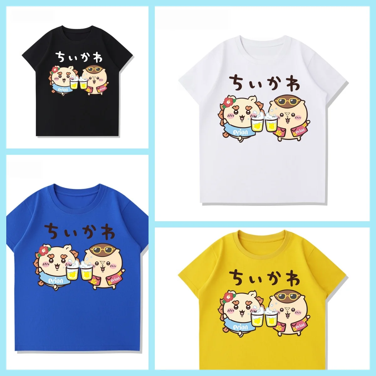 Chiikawa Shisa Kurimanju Orion Okinawa Cheers Print T Shirt Unisex O-Neck Short Sleeve Tees Kawaii Japanese Cartoon Graphic Tops