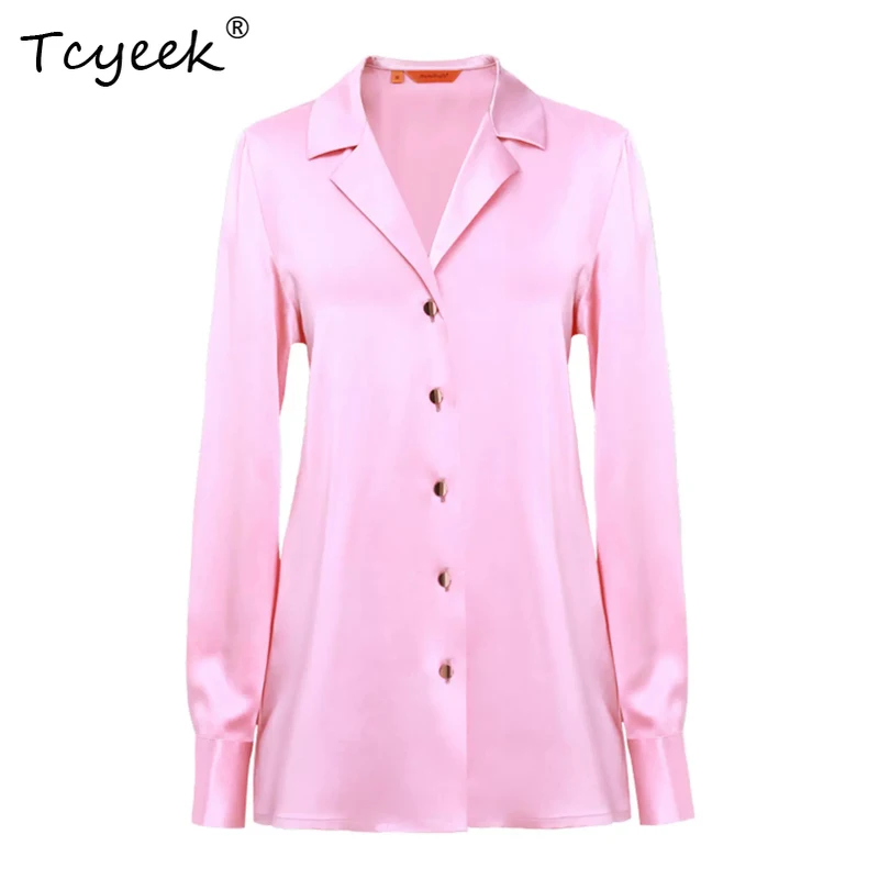 

Tcyeek, 30MM 100%Real Silk Elegant Shirt, Women Long Sleeve Solid, Retro Versatile Commute Blouse, 2024 Summer Fall T46627QC