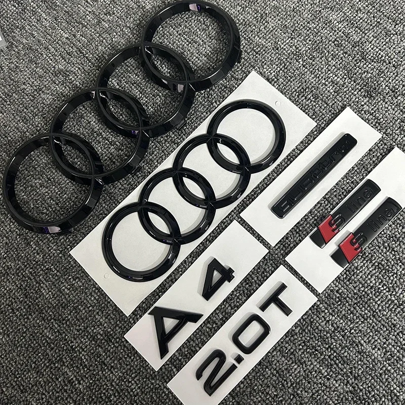 AUDI A4 2008-2017 4Ring logo ABS Black Car Hood Front Grill Rear Trunk Emblem Sticker A4 Mark Quarrto 2.0T Sline Emblem